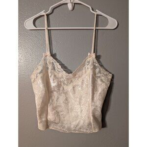 Vintage Victoria’s Secret Gold Label Satin Lace Cami Top S Ivory Jacquard Y2K